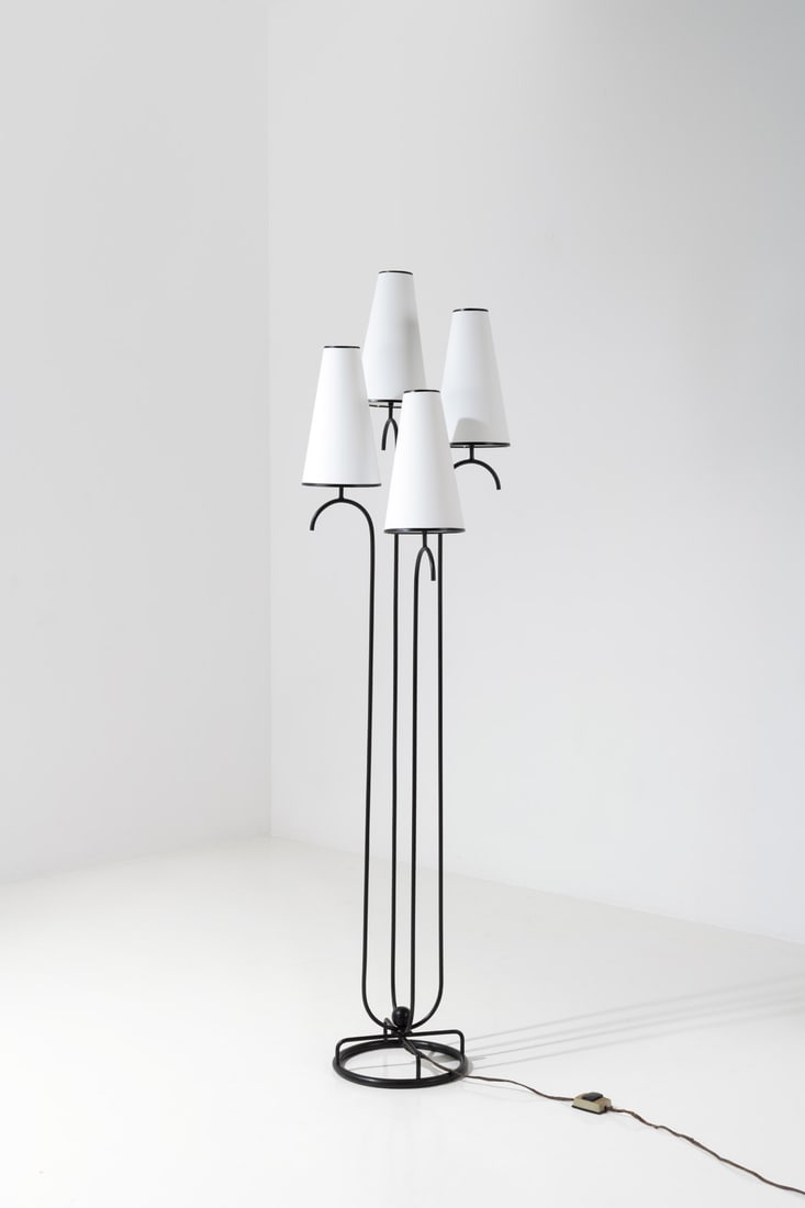 Jean Royère (1902-1981) 'Jet d'eau' floor lamp: Jean Royère (1902-1981)'Jet d'eau' floor lampLacquered metal and fabricModel created circa 1948H 158 × Ø 45 cmWith lampshades: H 186 × Ø 50 cmProvenance: Private collection,