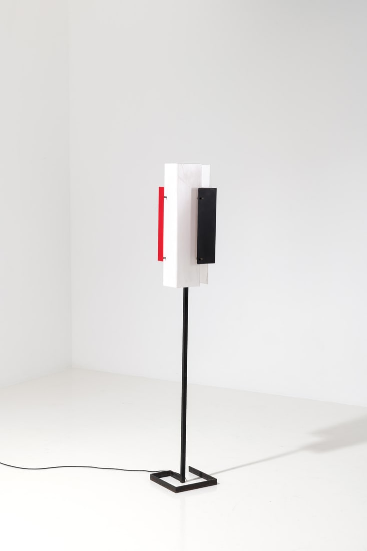 Boris Jean Lacroix (1902-1984) Floor lamp, model no. 315: Boris Jean Lacroix (1902-1984)Floor lamp, model no. 315Lacquered metal, brass and methacrylateModel created circa 1952H 162 × L 24,5 × W 24,5 cmBibliography: 'The Complete Designer's Lights