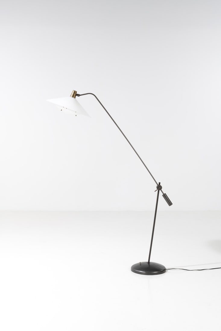 xx Robert Mathieu (1921-2002) Floor lamp model no. 343P: xx Robert Mathieu (1921-2002)Floor lamp model no. 343PLacquered metal, brass and PlexiglasEdited by R. MathieuModel created circa 1957H 164 (adjustable) × Ø 41 (lampshade) cmBibliography: 'R