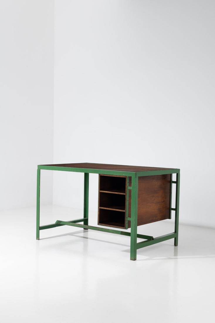 xx Pierre Jeanneret (1896-1967) & A. R. Prabhawalkar (1923-1974) Desk: xx Pierre Jeanneret (1896-1967) & A. R. Prabhawalkar (1923-1974)DeskLacquered metal and teakModel created circa 1960H 87 × L 137,5 × W 86,5 cmProvenance: Chandigarh College of Architecture (