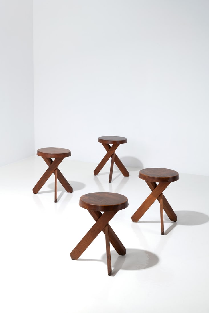 Pierre Chapo (1927-1987) Set of four stools, model S31: Pierre Chapo (1927-1987)Set of four stools, model S31ElmModel created circa 1973H 49,5 × Ø 38 cmBibliography: 'Pierre Chapo, un artisan moderne', H. Magen et al., Magen H Gallery, 2017, simi