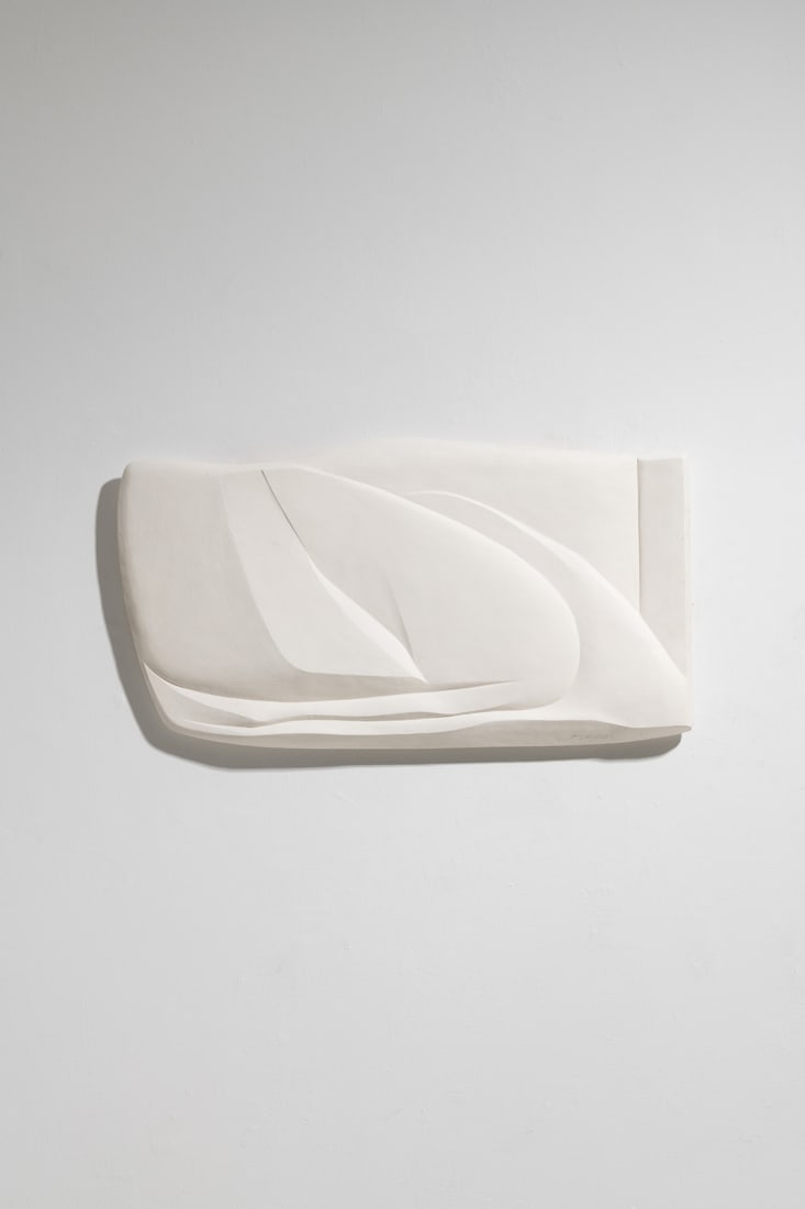 Valentine Schlegel (1925-2021) Bas-relief, 'Les three voiles': Valentine Schlegel (1925-2021)Bas-relief, 'Les three voiles'PlasterIncised signature, 'V. Schlegel' and dated '1970'Model created in 1970H 38 × L 71 × W 5 cmProvenance: Rémy Le Fur, Suc