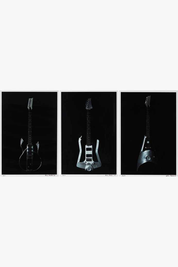 Antoine Verglas (born 1962) Guitar 1, 2 and 3, 2010: Antoine Verglas (born 1962)Guitar 1, 2 and 3, 2010TriptychArchival pigmentsSigned, dated, numbered '1/5' (each)Edition of 553 × 36 cm (image) (each)Provenance:- Clic Gallery, New York- London auc