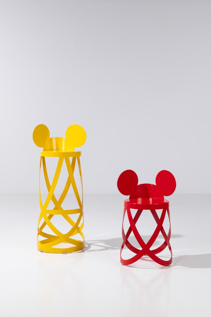 Nendo, Oki Sato (born in 1977) Set of two stools - ‘Mickey Ribbon’ model Lacquered steel: Nendo, Oki Sato (born in 1977)Set of two stools - ‘Mickey Ribbon’ modelLacquered steelCappellini editionPublisher's label under each seatModels created in 2007Large: H 99,5 x W 43,5 x D 33
