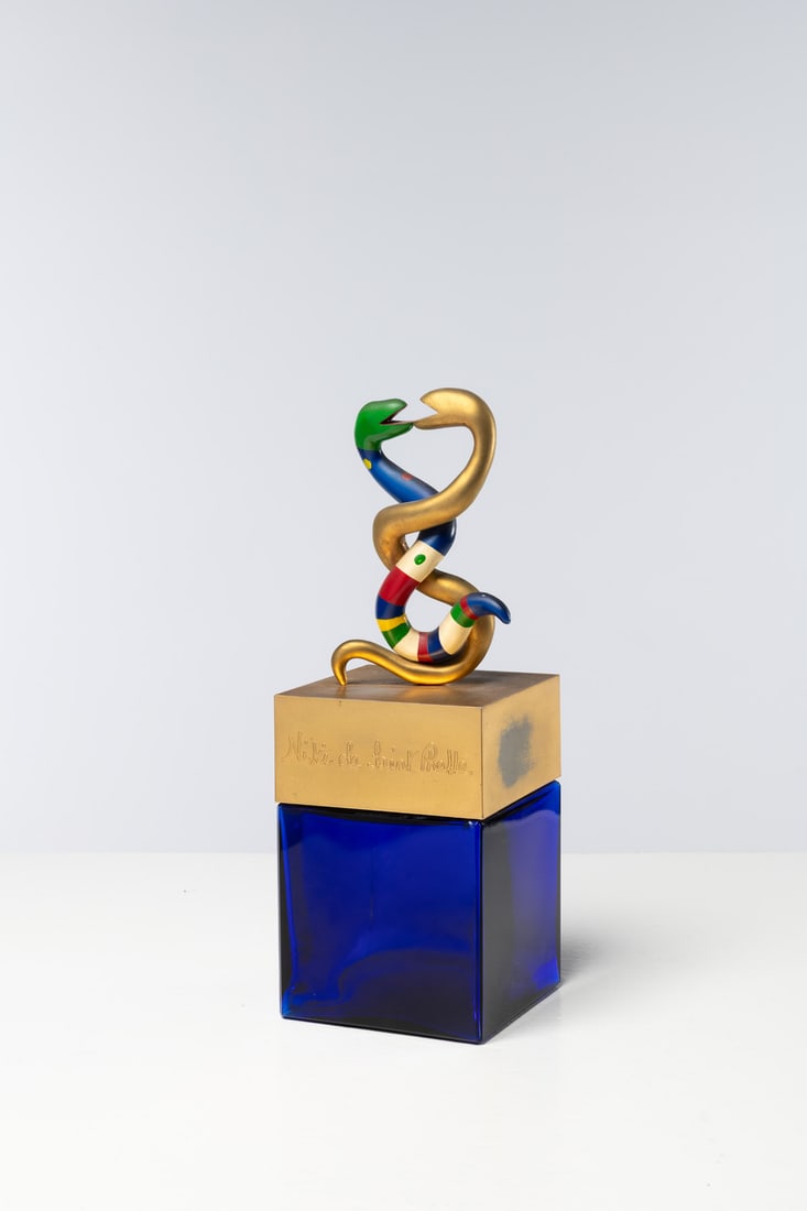 Niki de Saint Phalle (1930-2002) Perfume bottle Tinted glass, gold plastic, and colored resin Signed (1 of 1)