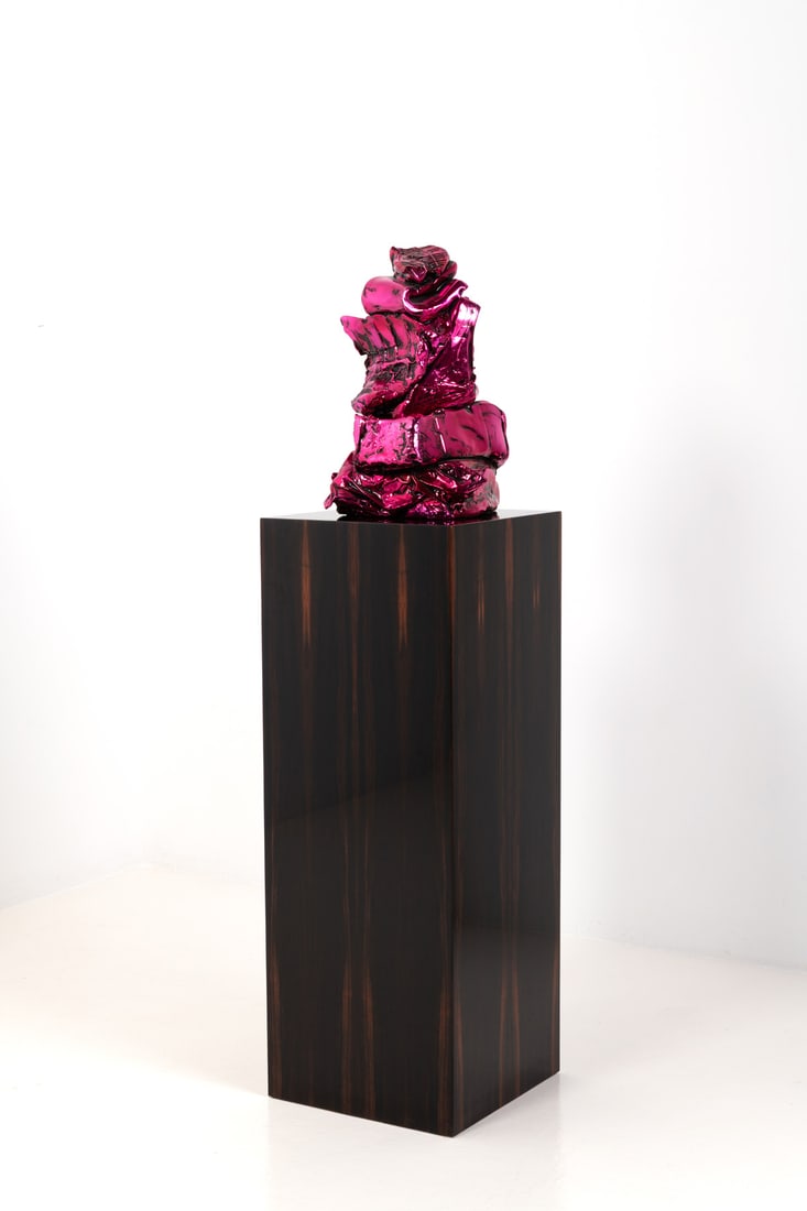 x Anselm Reyle (born 1970) Untitled, 2008: x Anselm Reyle (born 1970)Untitled, 2008Bronze, chromed glazed varnish and lacquered macassar ebony plinth Limited edition of 8 + 2 A.P. 48 × 30 × 27 cm (sculpture)106 × 39 × 39 cm