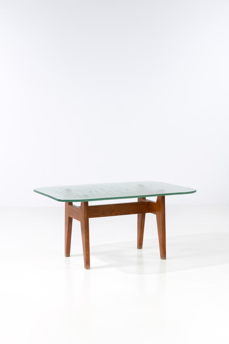 x Charlotte Perriand (1903-1999) Dining table - Special order: x Charlotte Perriand (1903-1999)Dining table - Special orderOak and glassModel created circa 1950H 72 × L 150 × W 100 cmNote: Special order for Jules Alazard, mirror maker and friend of Char
