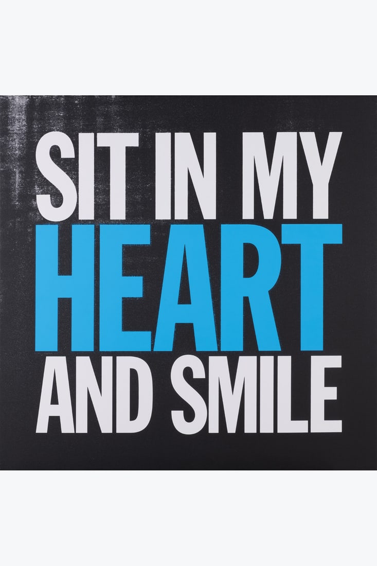 x John Giorno (1936-2019) Sit in my heart and smile, 2017: x John Giorno (1936-2019)Sit in my heart and smile, 2017Acrylic on canvasBears a stamp, 'John Giorno Foundation' on the back122 × 122 cmProvenance: - Sperone Westwater Gallery, New York- Purchase