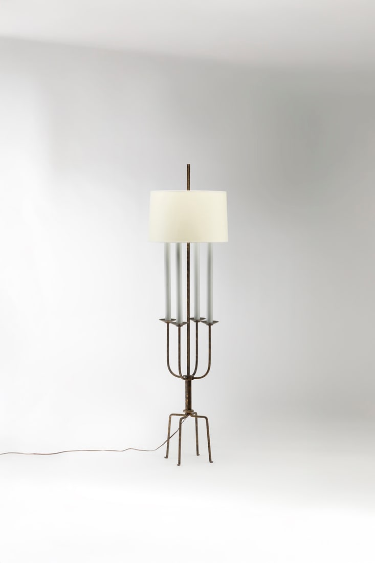 Tommi Parzinger (1903–1981) Floor lamp - '9' Model Enamelled iron and steel and fabric (1 of 1)