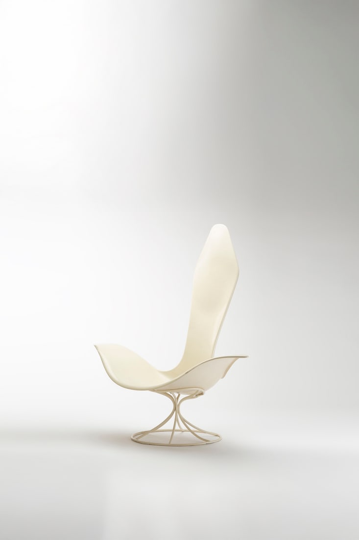 Erwine (1909–2003) and Estelle Laverne (1915–1998) Armchair - 'Tulipe' Model Moulded: Erwine (1909–2003) and Estelle Laverne (1915–1998)Armchair - 'Tulipe' ModelMoulded fibreglass, enamelled steelManufactured by Laverne InternationalModel created in 1957H 125 × W 118 &