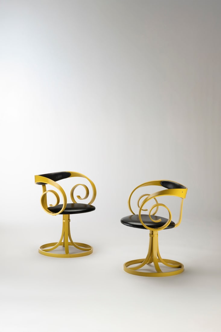 George Mulhauser (1922–2002) Pair of armchairs - 'Sultana' Model Plywood and leather: George Mulhauser (1922–2002)Pair of armchairs - 'Sultana' ModelPlywood and leatherManufactured by PlycraftModel created circa 1960H 69 × W 58 × D 53 cm