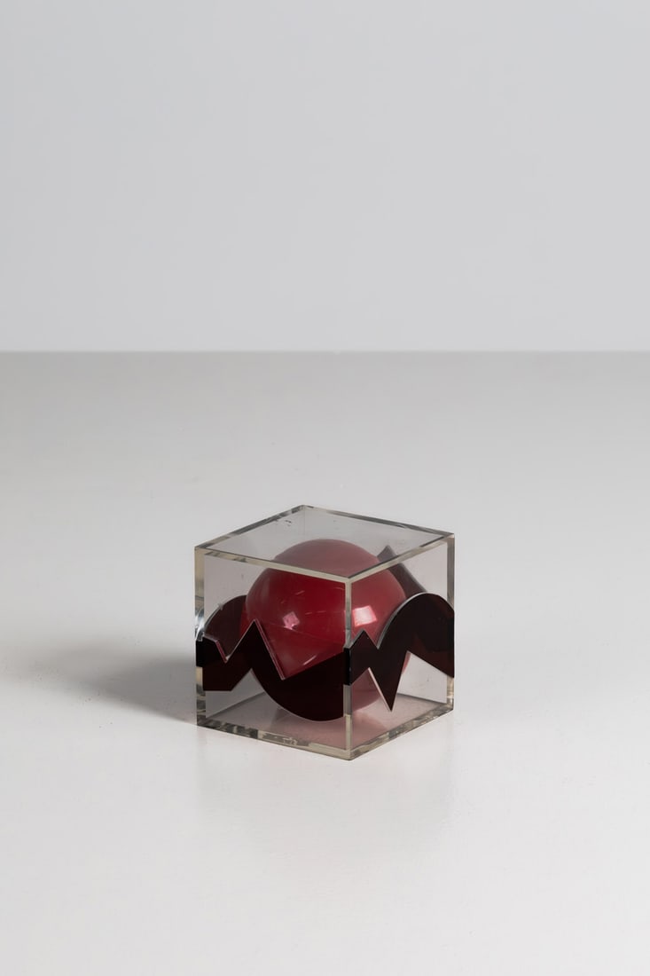 Guy de Rougemont (1935–2021) Sculpture-box Plexiglass and plastic Signed and dated 'Rougemont,: Guy de Rougemont (1935–2021)Sculpture-boxPlexiglass and plasticSigned and dated 'Rougemont, 71'Model created in 1971H 9.5 × W 9.5 × D 9.5 cm