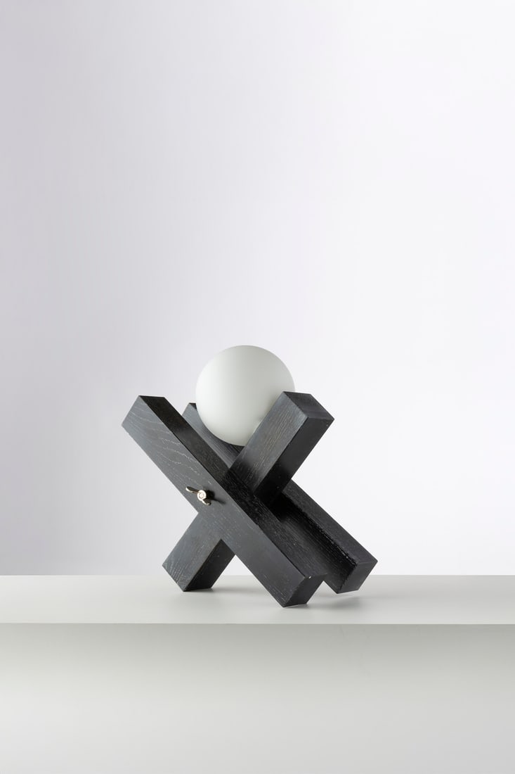 François Arnal (1924–2012) Table lamp N°391/500 Stained oak and opaline glass: François Arnal (1924–2012)Table lampN°391/500Stained oak and opaline glassManufactured by Atelier AIncised signature 'Arnal' and incised number '391/500'Model created circa 1970H 32 &#