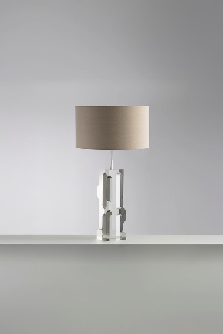 Alessio Tasca (1929–2020) Table lamp Plexiglass and fabric Manufactured by Fusina Model (1 of 1)