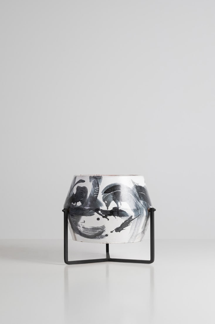 Victor Cerrato (1917–2008) Plant pot cover Glazed ceramic and painted steel Model created: Victor Cerrato (1917–2008)Plant pot coverGlazed ceramic and painted steelModel created circa 1960H 35.5 × Ø 38 cm