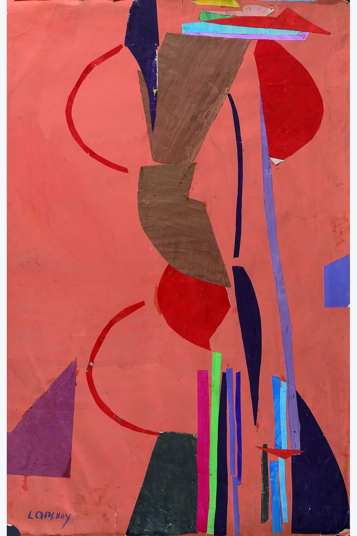 x André Lanskoy (1902-1976) Abstract composition on orange background, circa 1955 Gouache and (1 of 2)