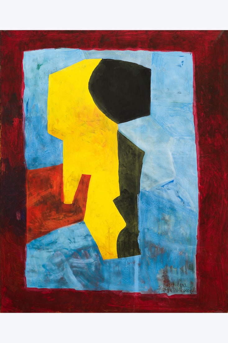 x Serge Poliakoff (1900-1969) Composition murale, 1966 Tempera on paper mounted on canvas Signed (1 of 2)