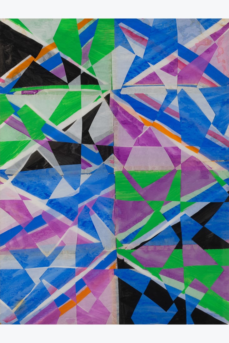 x Francois Rouan (born in 1943) Untitled Gouache and watercolor on cut and assembled silk paper: x Francois Rouan (born in 1943)UntitledGouache and watercolor on cut and assembled silk paperUnsigned62 x 46 cmProvenance:- Gift from the artist to the current owner- Private Collection, IcelandWe wou