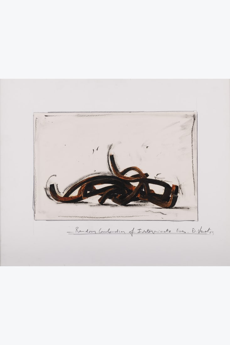 Bernar Venet (born in 1941) Random Combination of Indeterminate lines, 2003 Oil pastel, soft pastel: Bernar Venet (born in 1941)Random Combination of Indeterminate lines, 2003Oil pastel, soft pastel and collage on paperSigned, dated and titled lower center50 x 61.5 cmProvenance:- Acquired directly fr