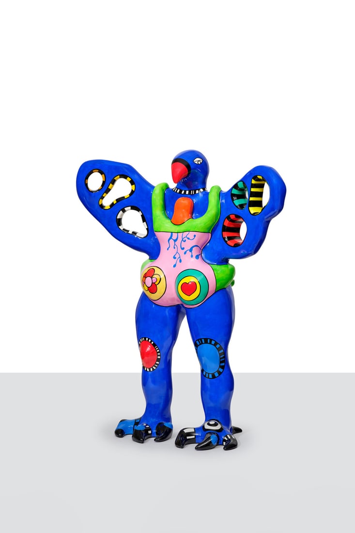 Niki de Saint Phalle (1930-2002) L'oiseau amoureux, 2000 Sculpture vase in painted polyester resin: Niki de Saint Phalle (1930-2002)L'oiseau amoureux, 2000Sculpture vase in painted polyester resinStamped and numbered on a metal plate on the reverse: "91/150"Bears the Haligon publisher's stamp on the