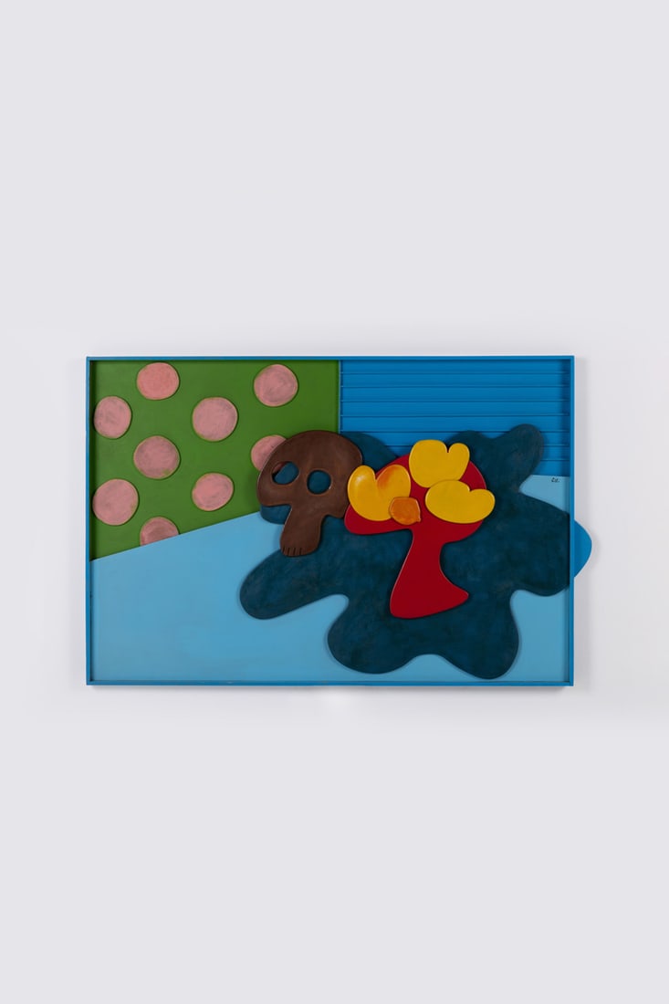 Claude Gilli (1938-2015) Still life with skull, X, 1962 Acrylic and sculpted wood Signed upper right: Claude Gilli (1938-2015)Still life with skull, X, 1962Acrylic and sculpted woodSigned upper rightCountersigned and dated on the reverse92 x 136 cmProvenance:- Private collection, Paris- Former Jean Fe