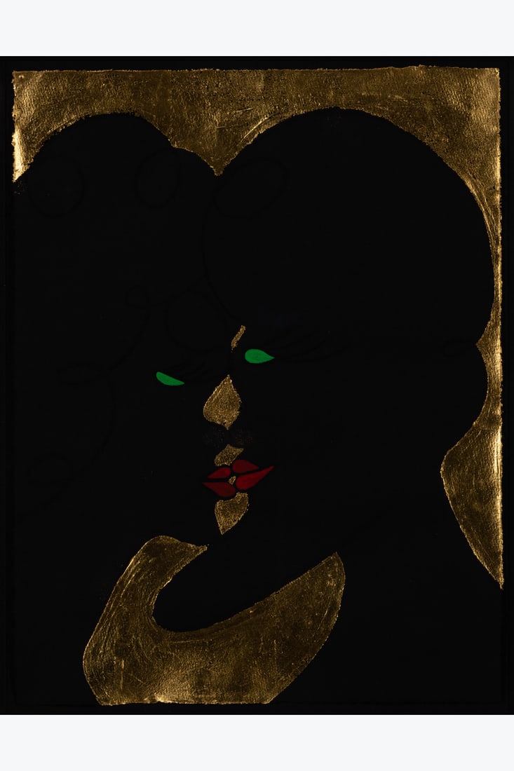 x Chris Ofili (born 1968) Untitled (Kissing Couple), 2003: x Chris Ofili (born 1968) Untitled (Kissing Couple), 2003 Gouache, charcoal and gold leaf on paper Signed and dated on the back 31,5 × 24 cm Provenance: - Victoria Miro Gallery, London - Private 