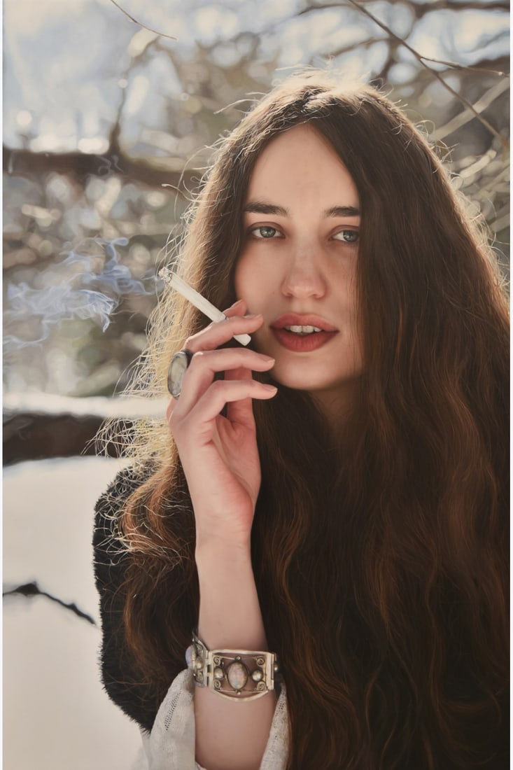 x Yigal Ozeri (born 1958) Untitled, Lizzie Smoking, 2016: x Yigal Ozeri (born 1958) Untitled, Lizzie Smoking, 2016 Oil on canvas Signed and dated on the bottom left 137,5×91,5cm