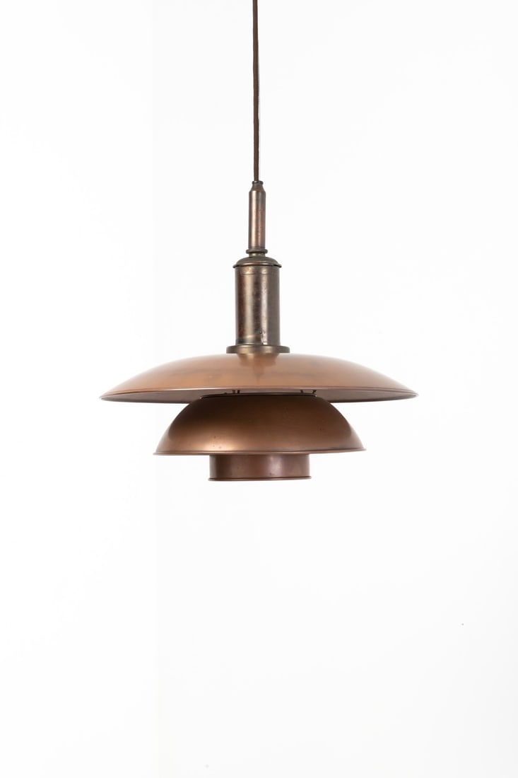 Poul Henningsen (1894-1967) Suspension, model PH 4/4: Poul Henningsen (1894-1967) Suspension, model PH 4/4 Lacquered copper and metal Edited by Louis Poulsen Stamped with 'Patented' and 'PH - 4200' Model created in 1926 H 38 × Ø 40 cm Bibliogra