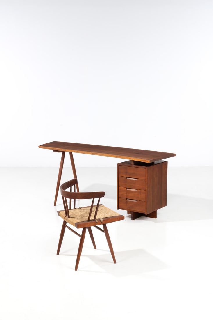 x George Nakashima (1905-1990) Desk and chair - 'Single Pedestal desk' and (1 of 2)