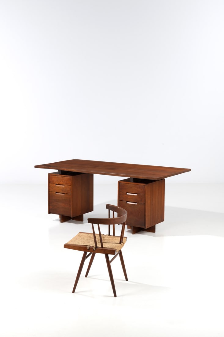 x George Nakashima (1905-1990) Desk and chair - 'Double Pedestal Desk' and (1 of 2)
