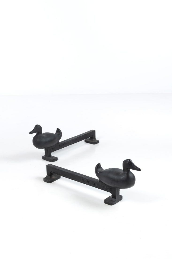 x American Arts and Crafts (20th c.) Pair of 'Duck' andirons (1 of 1)