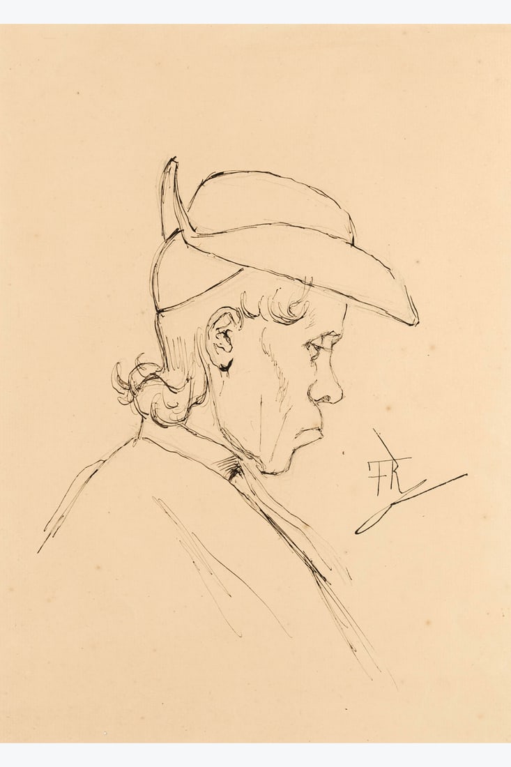 xx Félicien Rops (1833-1898) Tête d'homme chapeauté de profil Indian ink and pencil (1 of 1)