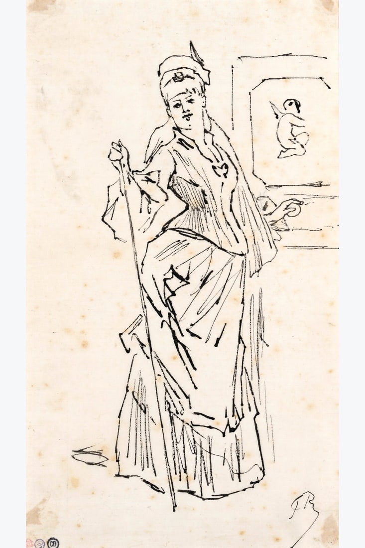 xx Félicien Rops (1833-1898) La Dame à la canne Indian ink on paper Signed lower right 21 (1 of 1)