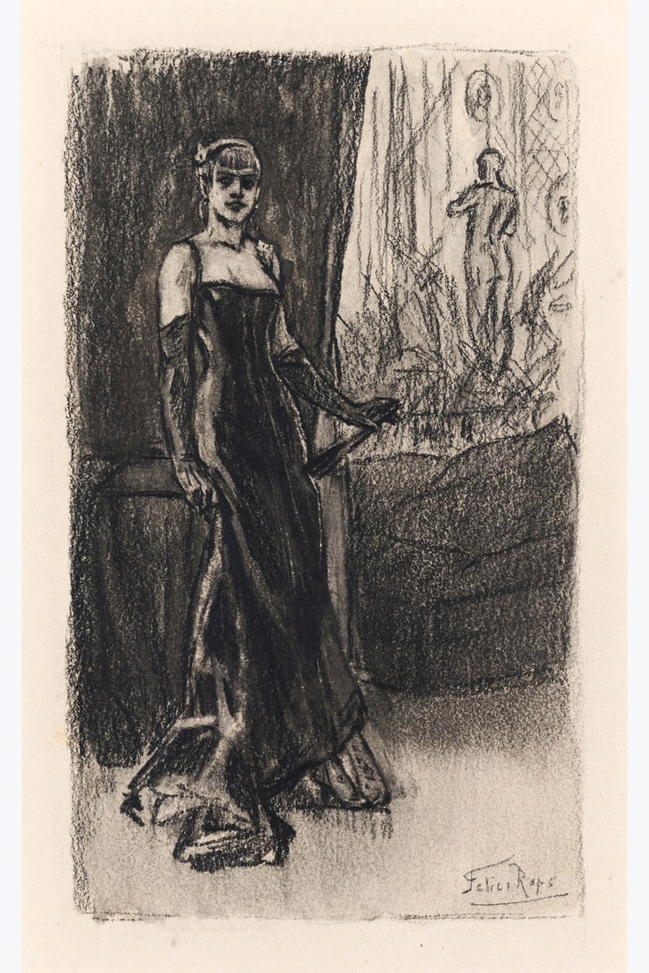 xx Félicien Rops (1833-1898) La dame en noir Charcoal and wash on paper Signed lower right 20 x: xx Félicien Rops (1833-1898) La dame en noir Charcoal and wash on paper Signed lower right 20 x 12,5 cm