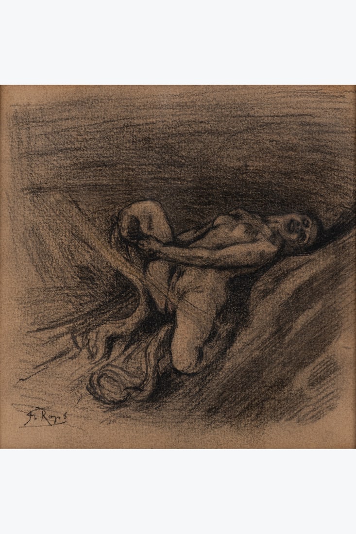 xx Félicien Rops (1833-1898) Sirène à l'affut Charcoal and gouache on brown paper: xx Félicien Rops (1833-1898) Sirène à l'affut Charcoal and gouache on brown paper Signed lower left 13 x 13 cm