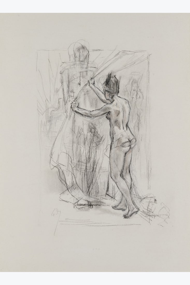 xx Félicien Rops (1833-1898) La pudeur de Sodome Charcoal and coloured pencils on paper Signed (1 of 1)