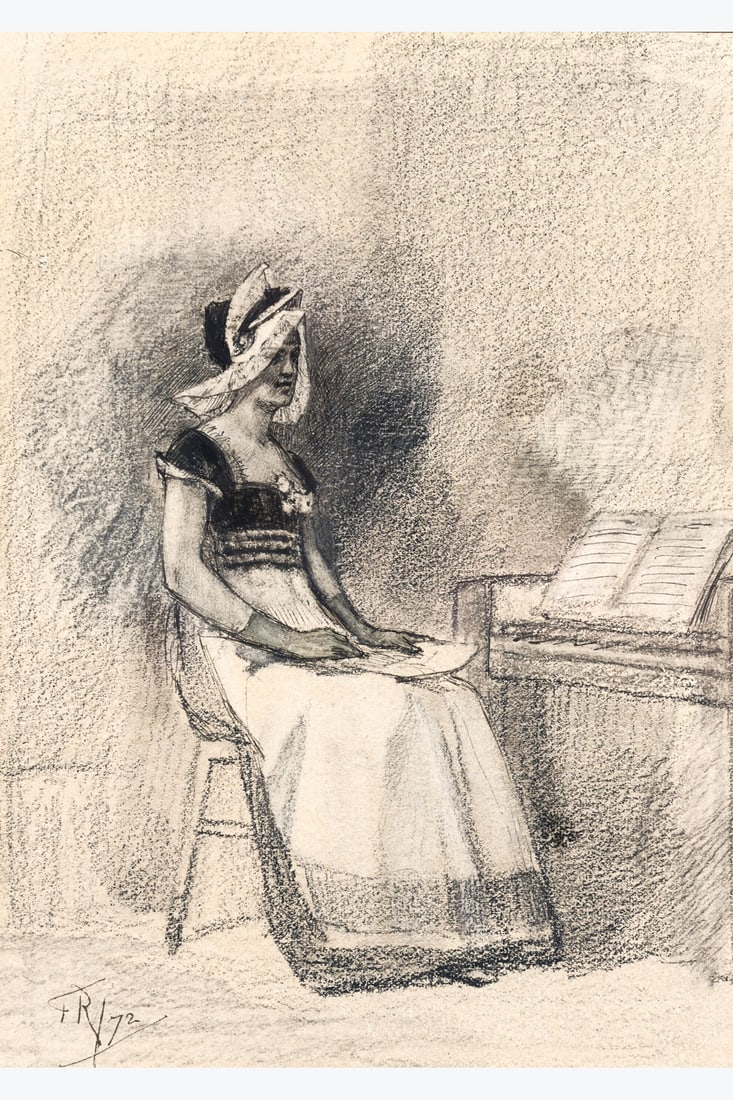 xx Félicien Rops (1833-1898) Flamande au piano, 1872 Indian ink and charcoal on paper Signed (1 of 1)