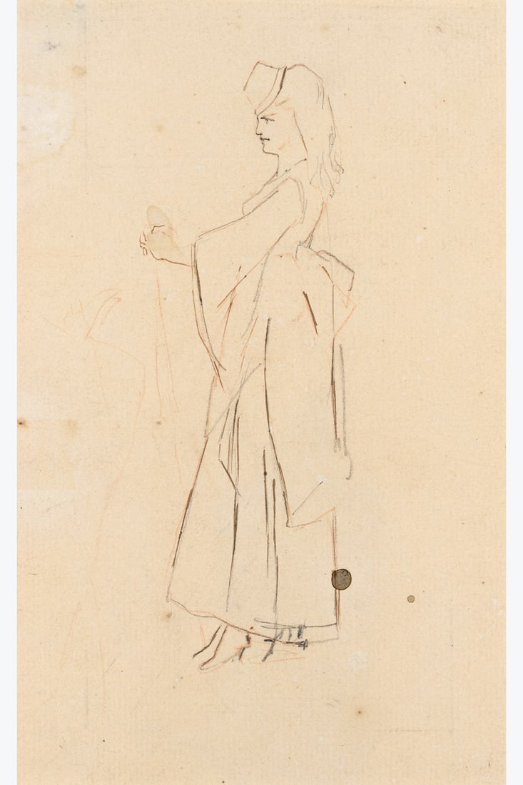 xx Félicien Rops (1833-1898) La dame à la canne Ink, red chalk and pencil on paper 20 x 13 (1 of 1)