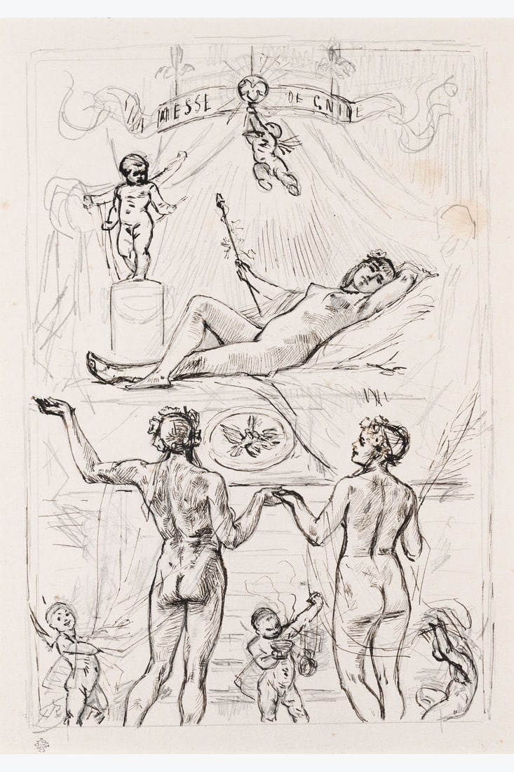 xx Félicien Rops (1833-1898) La messe de Gnide, 1881 Indian ink and pencil on paper Signed: xx Félicien Rops (1833-1898) La messe de Gnide, 1881 Indian ink and pencil on paper Signed lower left Study of an arm on the reverse 24.5 x 17 cm