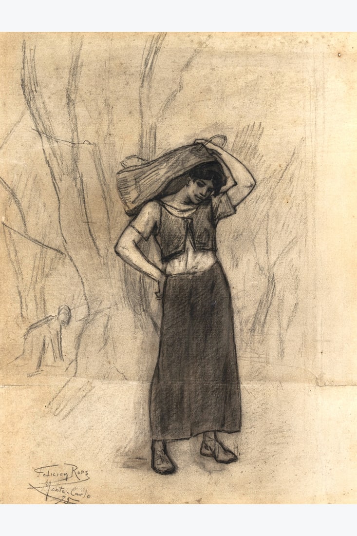 xx Félicien Rops (1833-1898) L'Oliviérade, Monte-Carlo, 1875 Charcoal on paper Signed, (1 of 1)