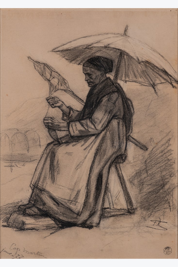 xx Félicien Rops (1833-1898) La gardeuse d'abeilles, Cap Martin, 1877 Charcoal on paper Signed (1 of 1)