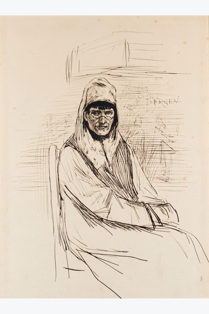 xx Félicien Rops (1833-1898) Femme à lunettes assise Brown ink on paper 28 (1 of 1)