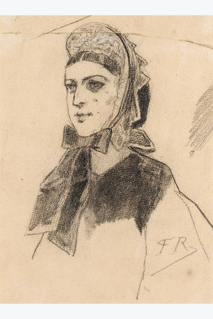 xx Félicien Rops (1833-1898) Tête d'homme portant collerette et chapeau - Cavalier Louis (1 of 1)