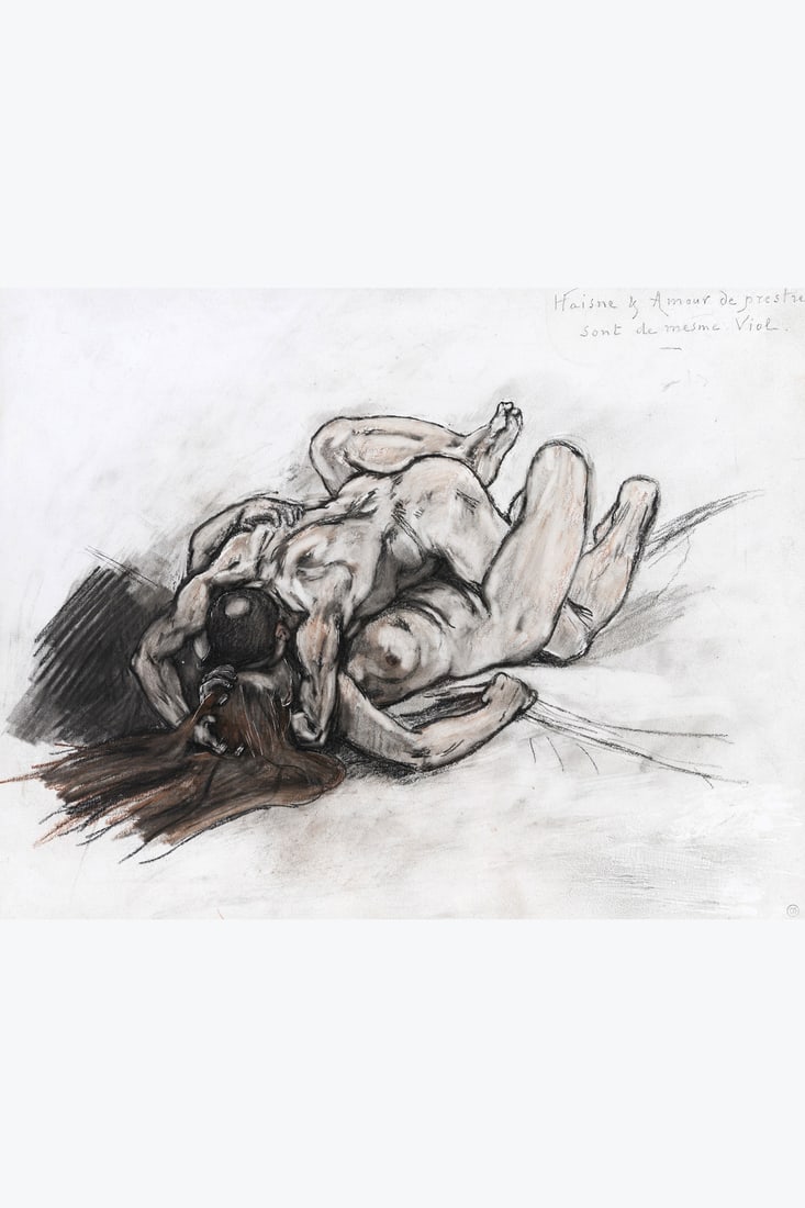 xx Félicien Rops (1833-1898) Haisne et Amour de prestre sont de mesme Viol Mixed media on (1 of 1)