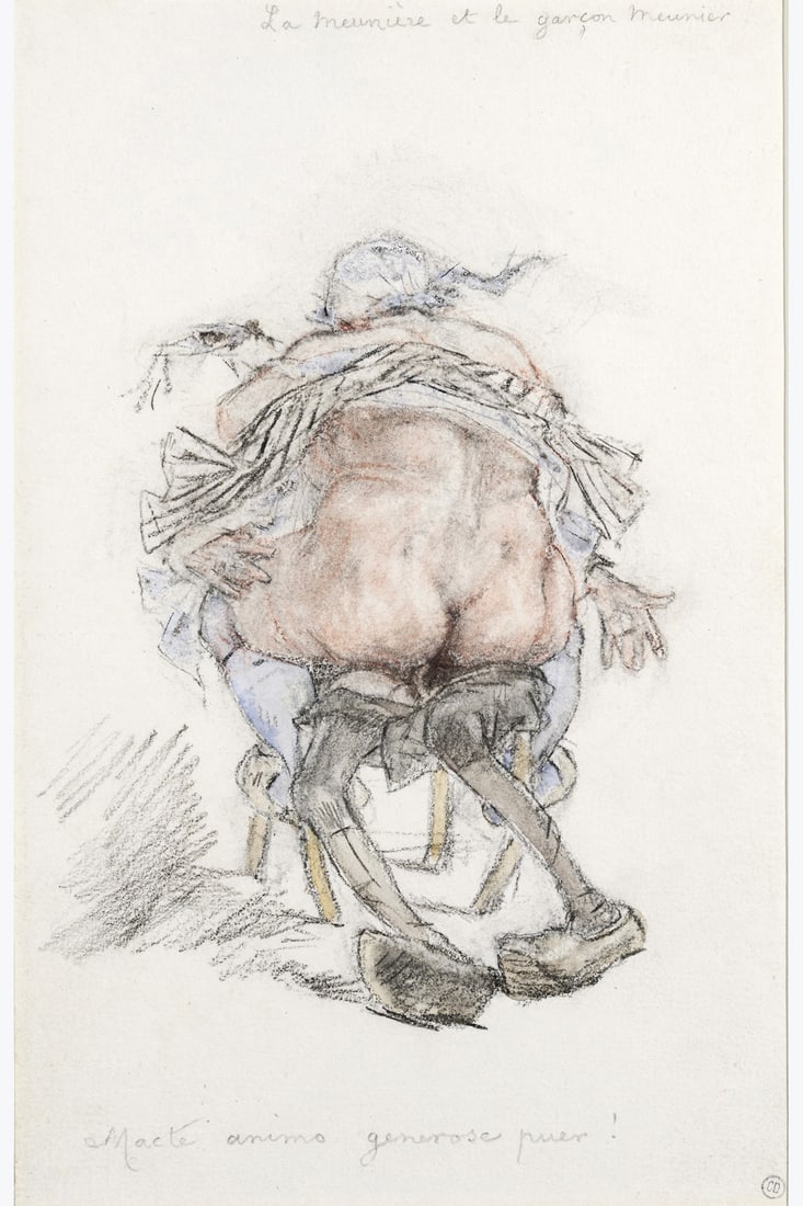 xx Félicien Rops (1833-1898) La meunière et le garçon meunier (Macte animo generose: xx Félicien Rops (1833-1898) La meunière et le garçon meunier (Macte animo generose puer !) Gouache, coloured pencils and charcoal on paper Titled top right Inscribed at the bottom cent