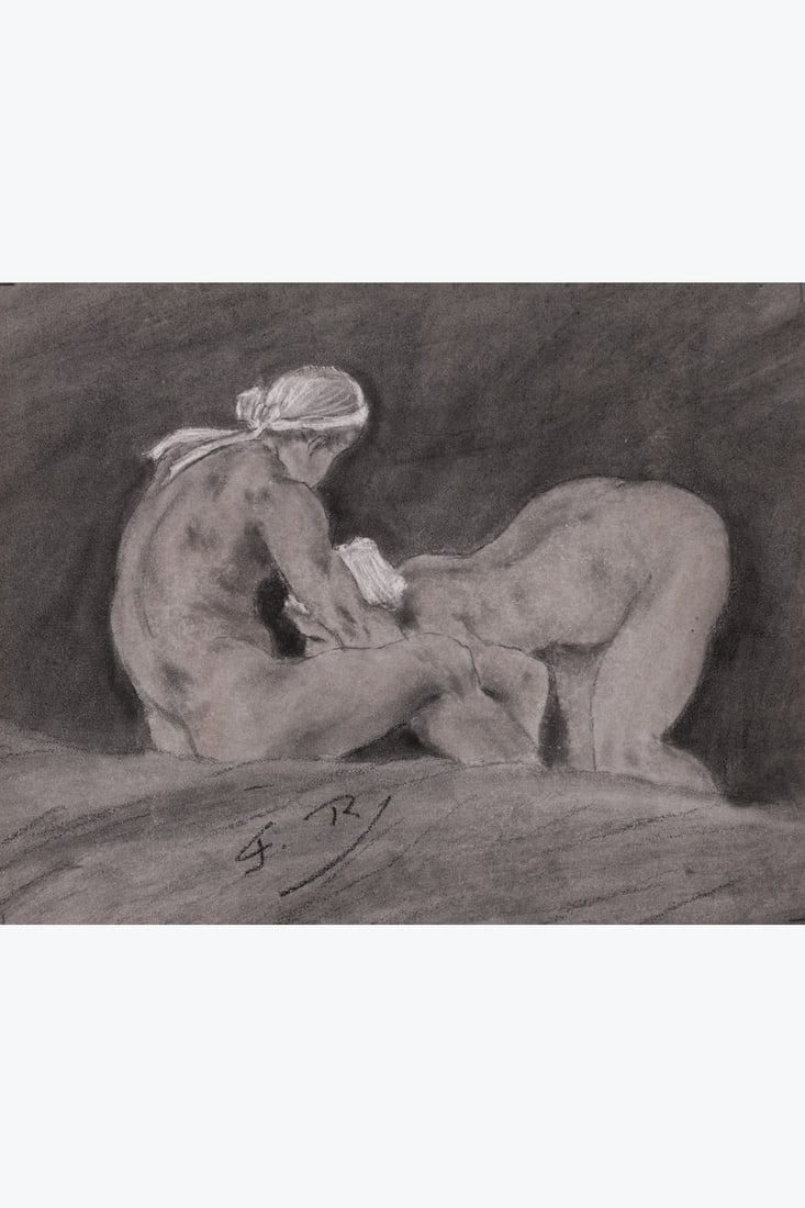 xx Félicien Rops (1833-1898) Bas relief Charcoal and pencil on paper Signed lower left 8 x 10 (1 of 1)