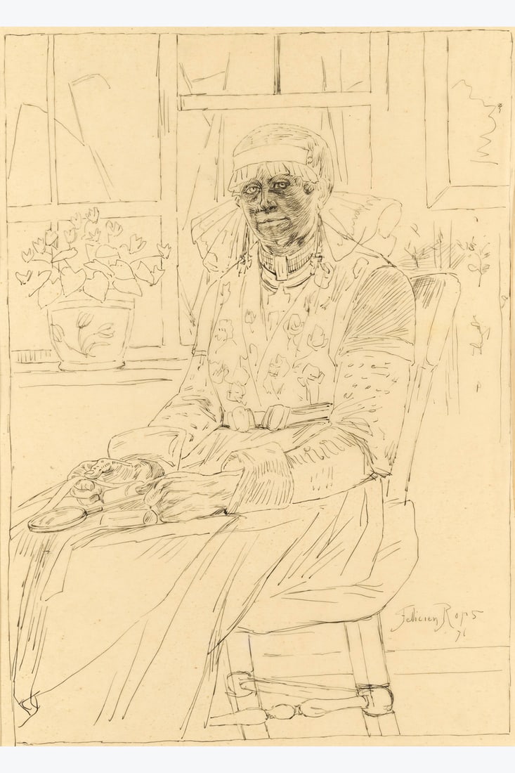 xx Félicien Rops (1833-1898) L'experte en dentelles, 1876 Indian ink on paper Signed and dated (1 of 1)