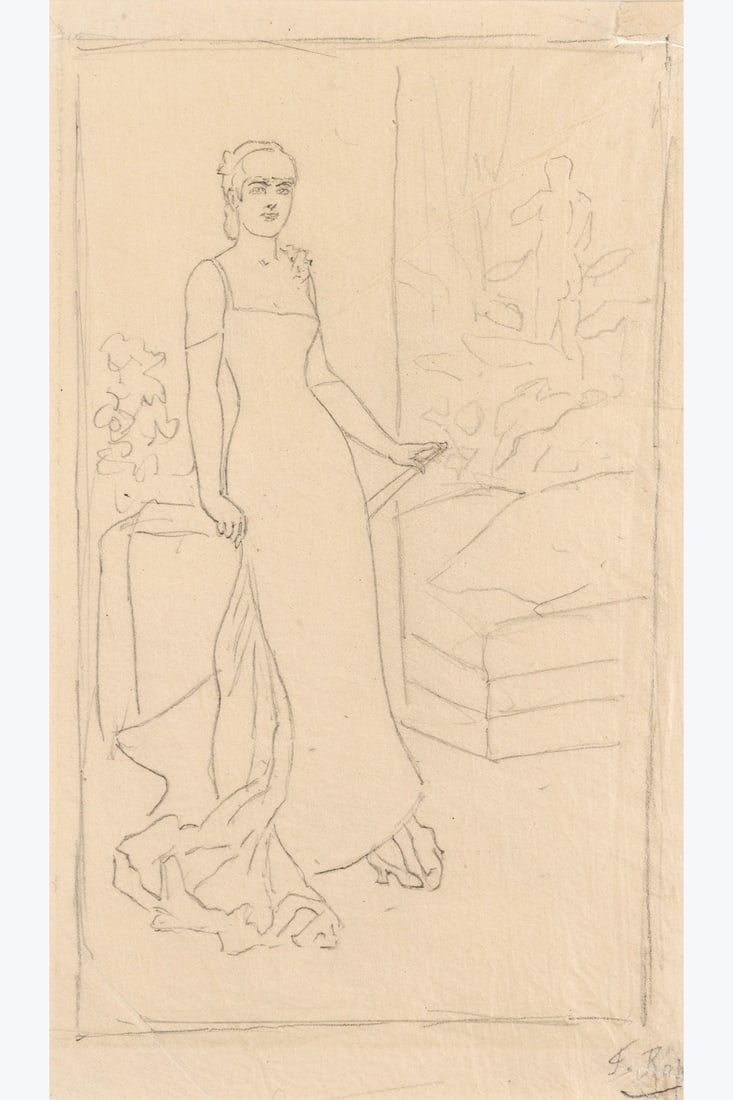 xx Félicien Rops (1833-1898) La Dame en noir Pencil on paper Signed lower right 20 x 11 (1 of 1)