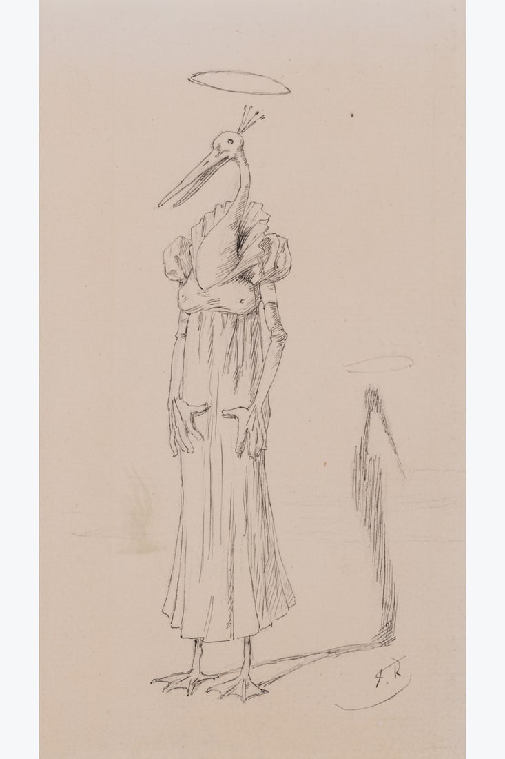 xx Félicien Rops (1833-1898) Femme grue auréolée, 1894 Indian ink on paper Signed: xx Félicien Rops (1833-1898) Femme grue auréolée, 1894 Indian ink on paper Signed lower right 16 x 9 cm