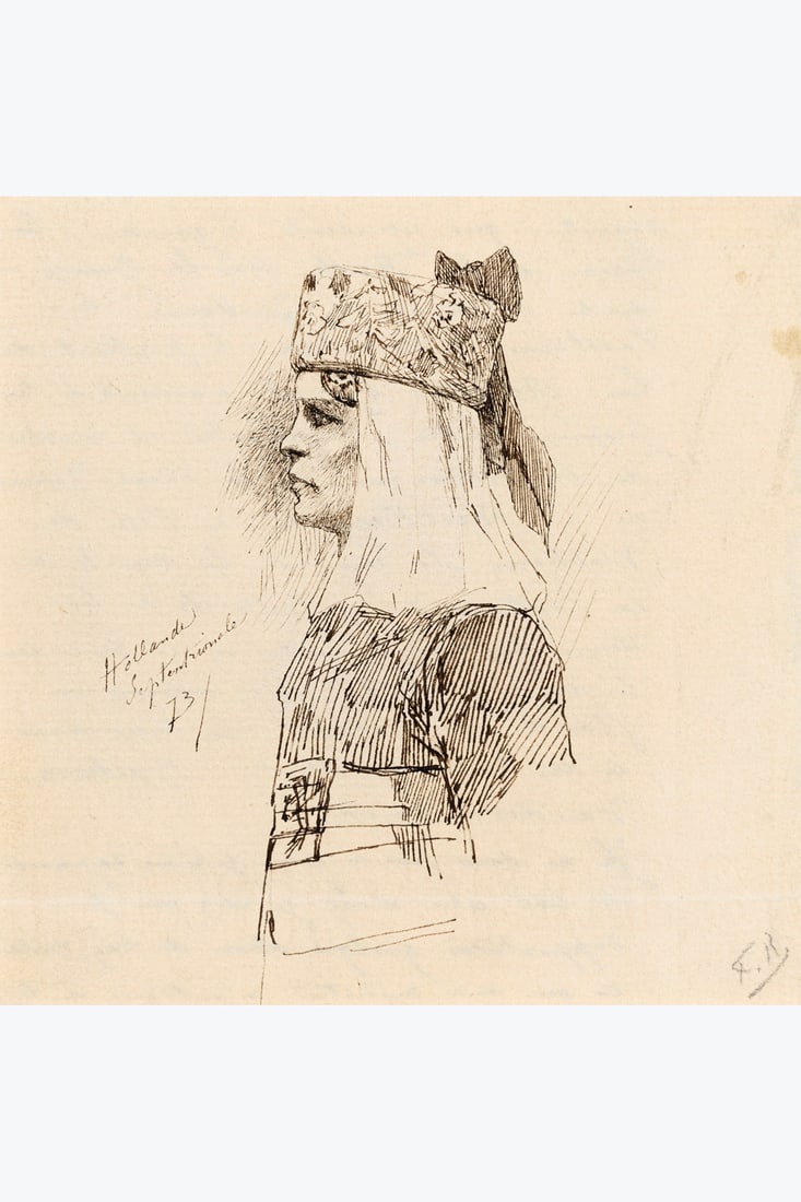 xx Félicien Rops (1833-1898) Hollande septentrionale, 1873 Brown ink on paper Signed lower: xx Félicien Rops (1833-1898) Hollande septentrionale, 1873 Brown ink on paper Signed lower right Dated and titled centre left 11 x 10.5 cm
